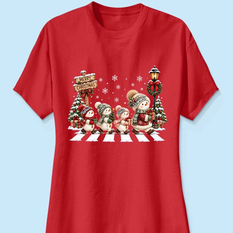Merry Christmas Snowman Grandma Grandkids Walking - Personalized Shirt - Thoughtful Christmas Gift for Grandma, Mom, Wife