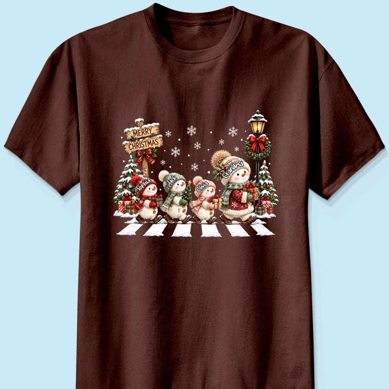 Merry Christmas Snowman Grandma Grandkids Walking - Personalized Shirt - Thoughtful Christmas Gift for Grandma, Mom, Wife