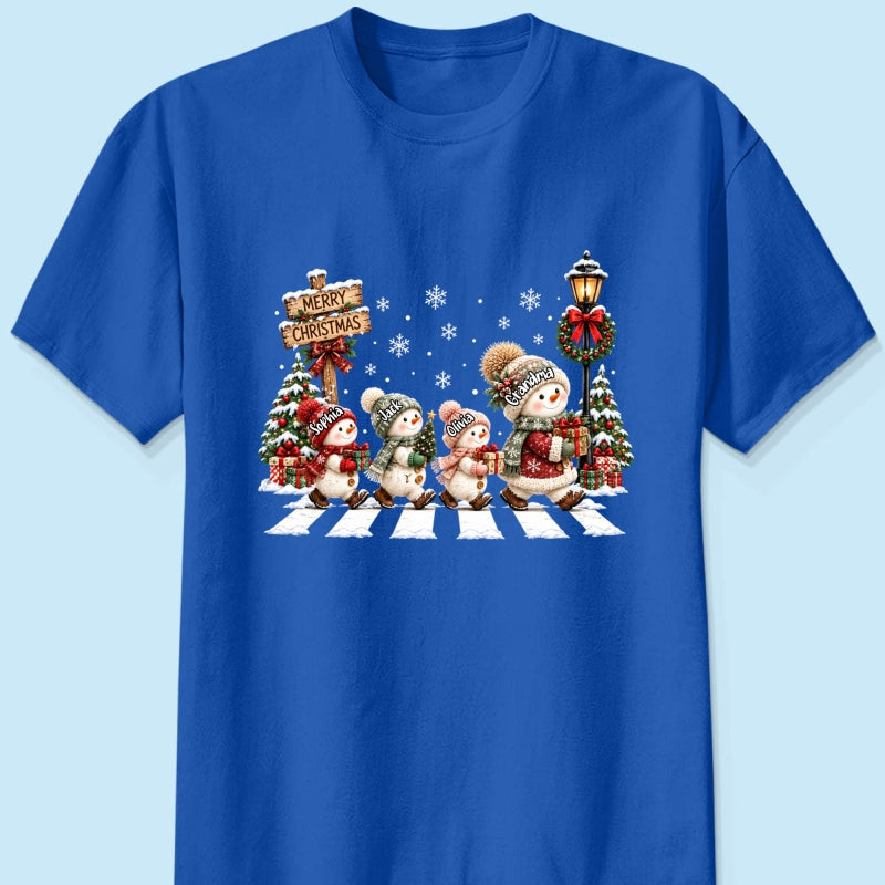 Merry Christmas Snowman Grandma Grandkids Walking - Personalized Shirt - Thoughtful Christmas Gift for Grandma, Mom, Wife