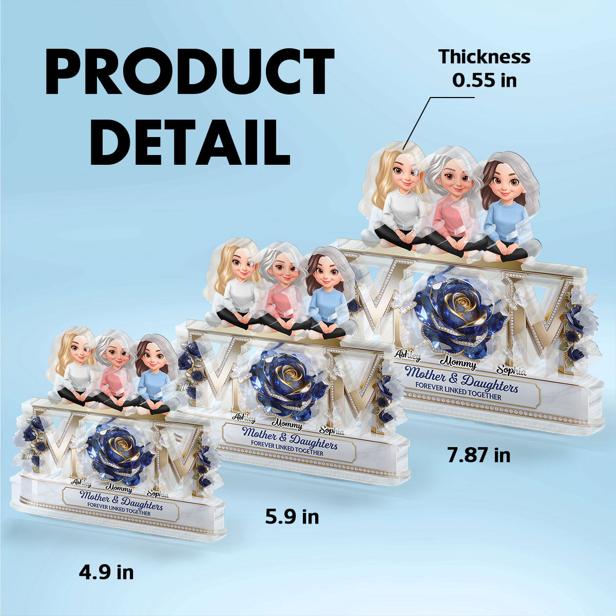 Beautiful Blue Roses MOM And Daughters Sons - Personalized Acrylic Block Plaque - Gift For Mom