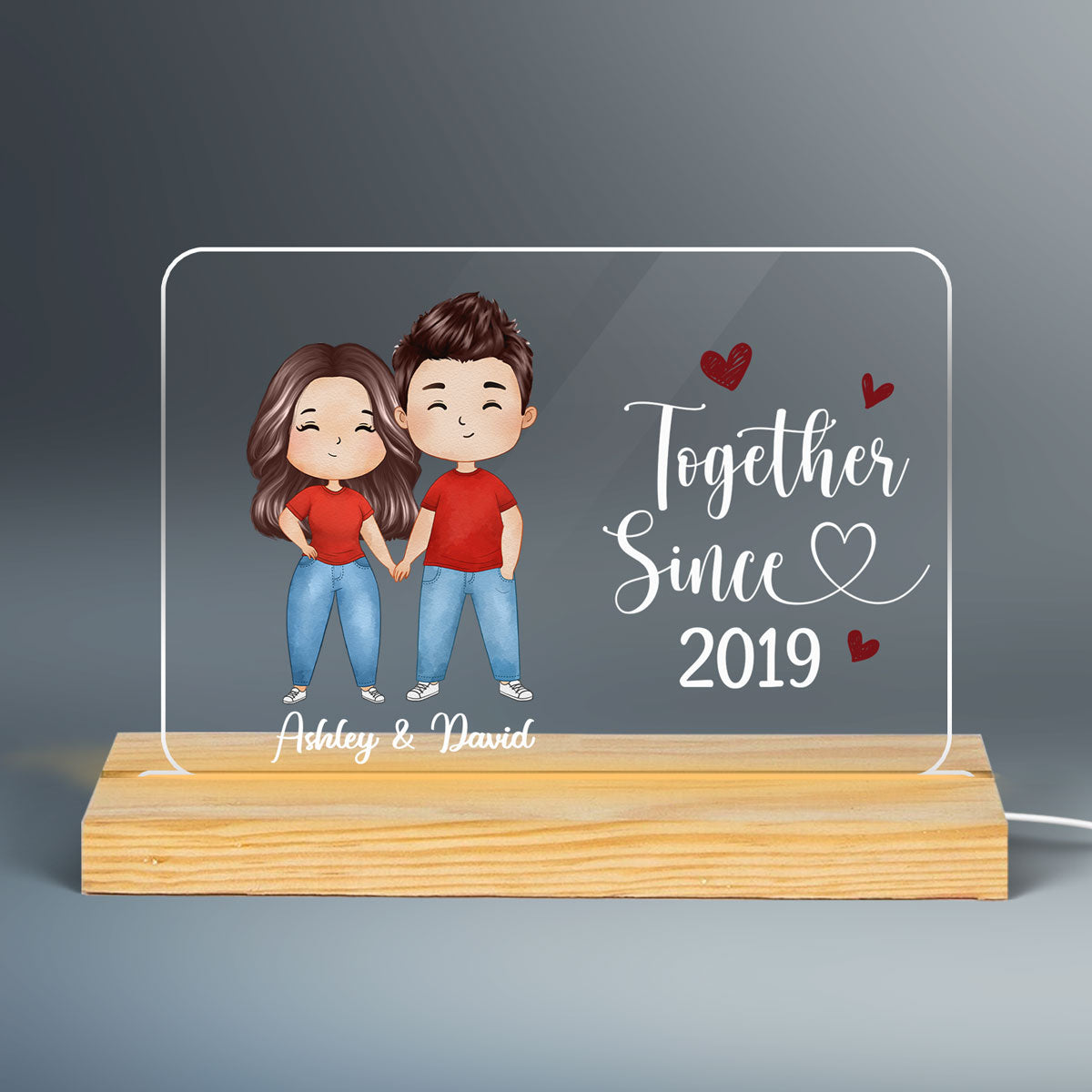 Watercolor Couple Standing Gift For Him Gift For Her Personalized Custom Shape Horizontal Rectangle Acrylic Plaque LED Night Light