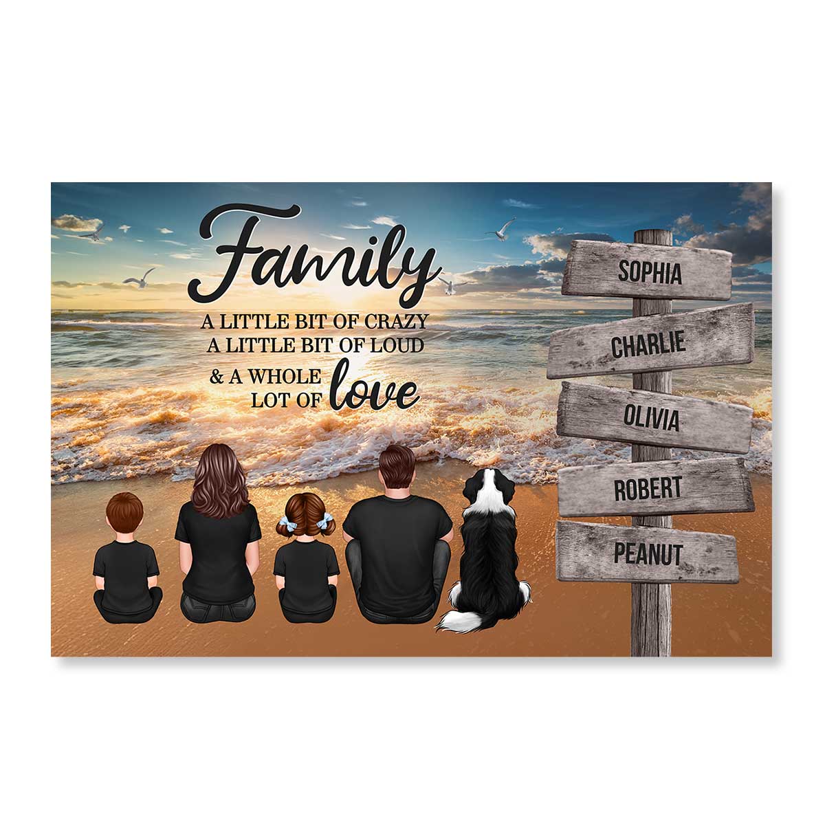 Beach Landscape Family A Little Whole Lot of Love Sign Posts Personalized Poster, Home Decoration, Gift For Family