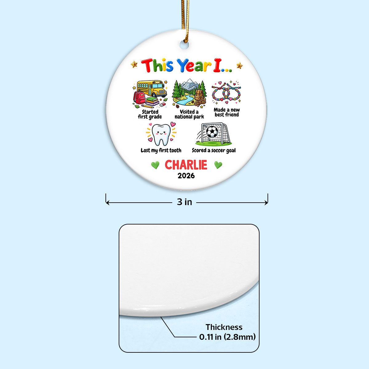 Things Kid Achieved This Year I... 2D Flat - Personalized Ceramic Ornament - Kid Milestones Keepsake, Custom Childhood Memories Keepsake