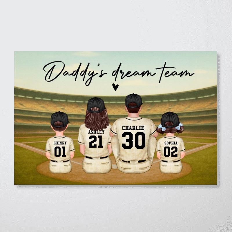 Retro Baseball Family Sitting Personalized Poster, Meaningful Christmas Gift for Dad, Gift for Husband