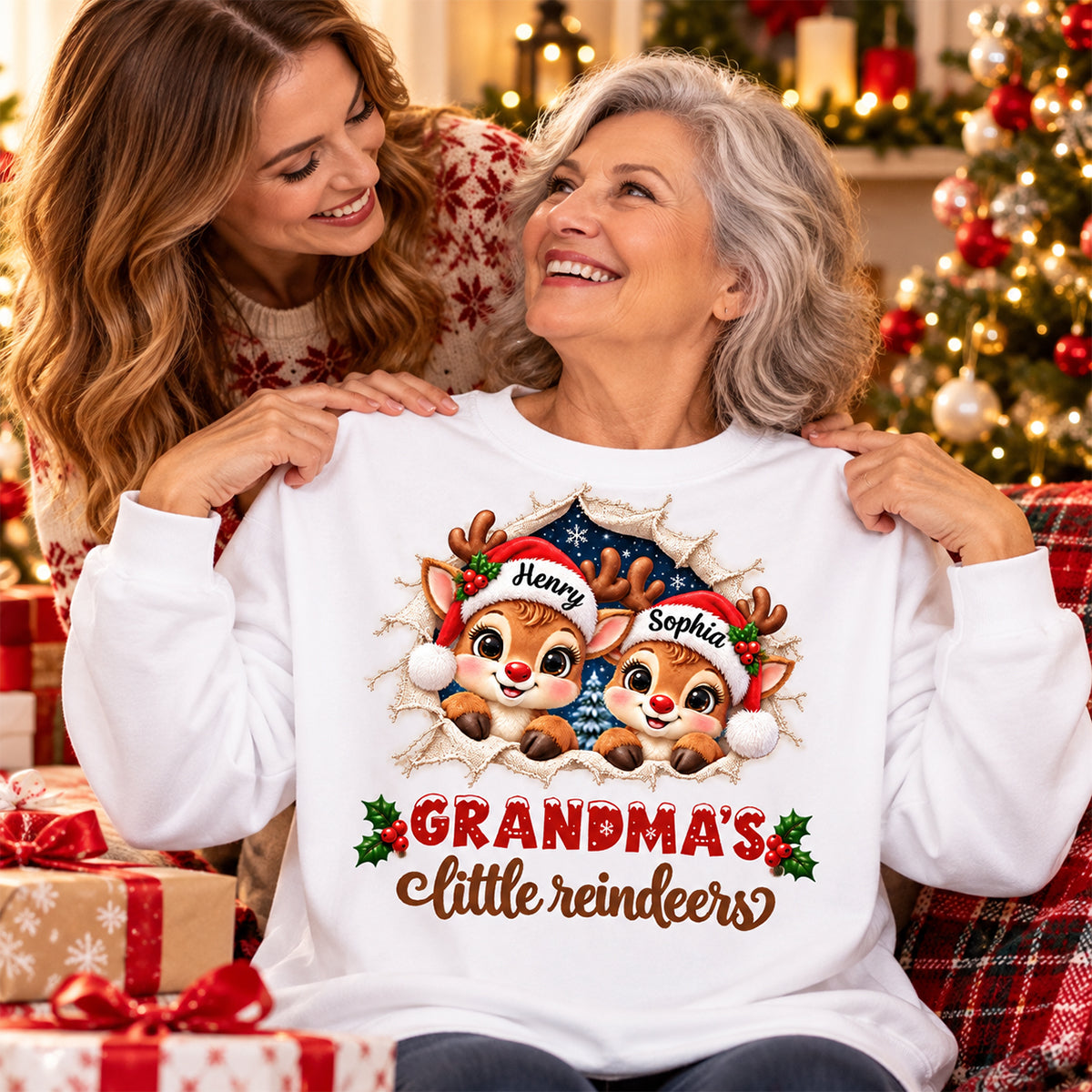 Grandma's Little Reindeers - Personalized Sweatshirt - Heartfelt Christmas Gift for Grandma