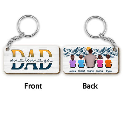 Best Dad Back View Yellow Green Personalized Wooden Keychain