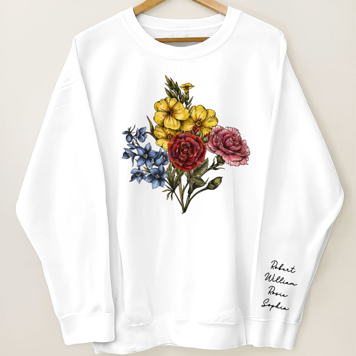 Custom Birth Month Flower Bouquet, Grandma Garden, Gift, Personalized Sleeve Printed Sweatshirt