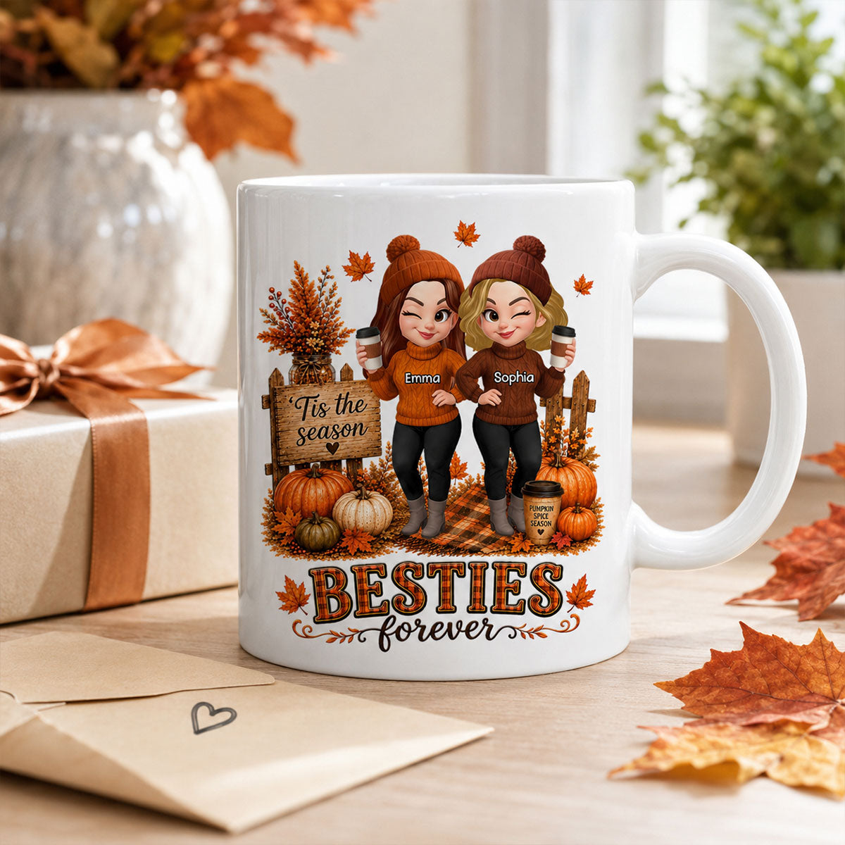 Fall Season Besties Forever - Personalized Mug - Fall Gift for Best Friends
