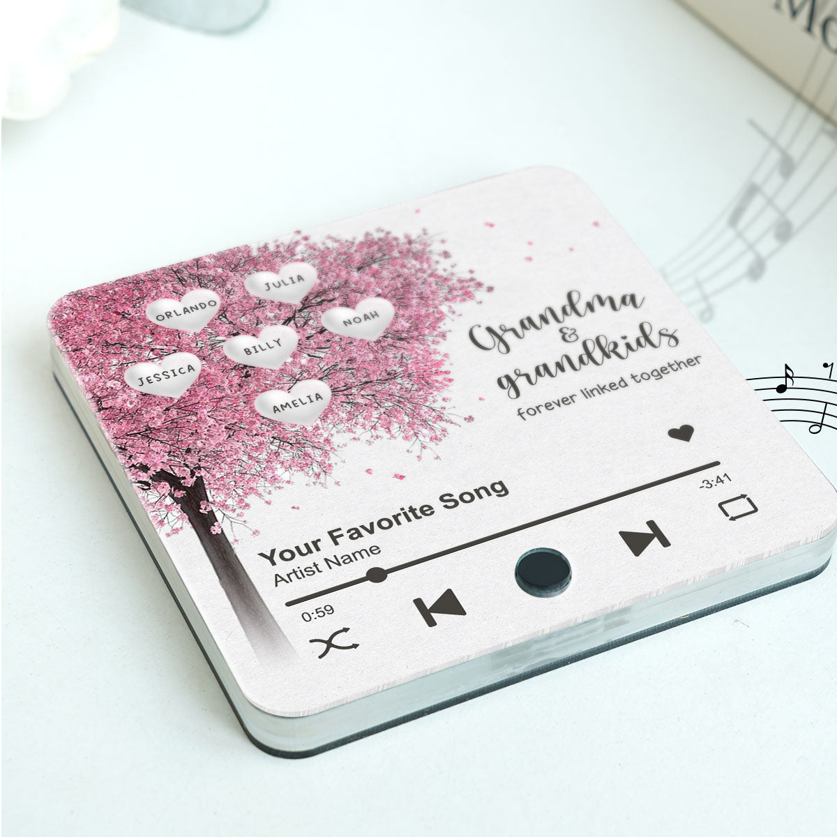 Grandma Grandkids Fill A Place In Your Heart Heart Tree Personalized Music Fridge Magnet, Heartfelt Gift For Mom For Grandma