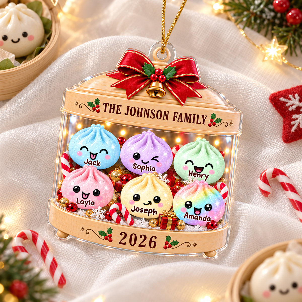 Cute Dumpling Family 2D Flat – Personalized Acrylic Ornament – Squishy Lover Christmas Keepsake 2026