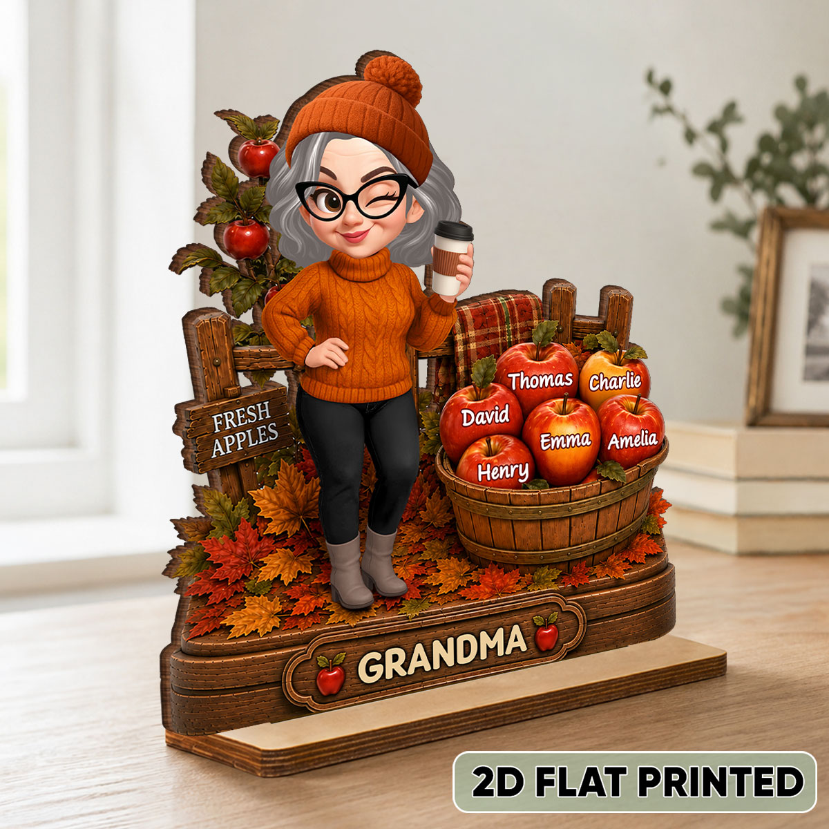 Grandma's Little Apples Fall - Personalized 2-Layered Wooden Plaque - Fall Season Decor Gift, Gift For Grandma