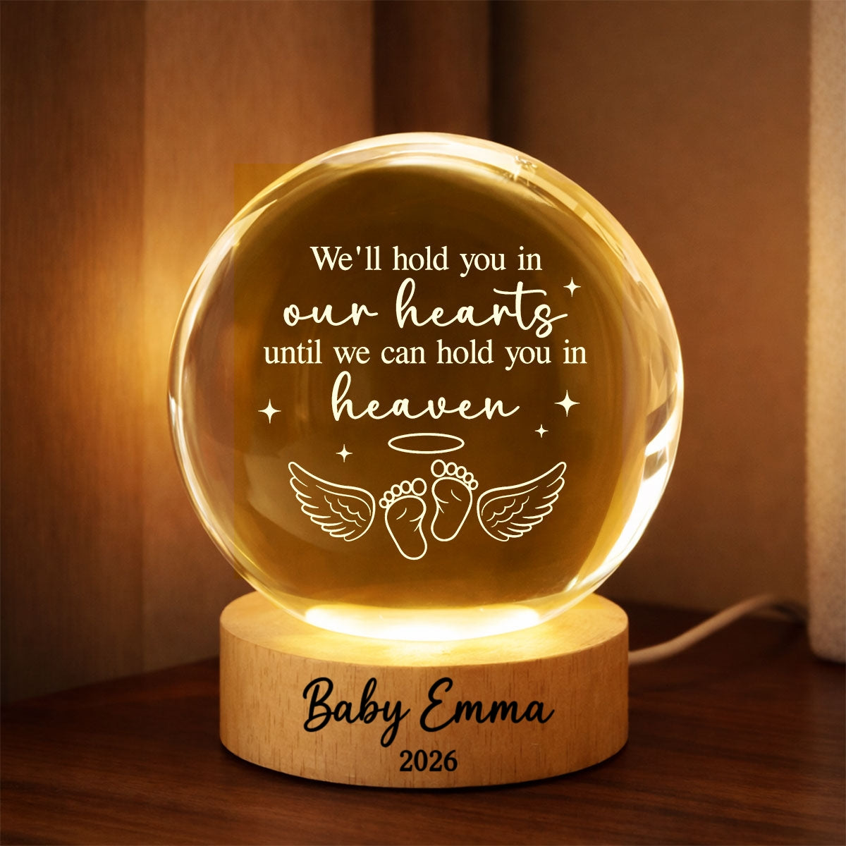 Baby Loss Memorial - Personalized Crystal Ball LED Night Light - Miscarriage Grieving Gift, Angel Baby Memorial Gifts
