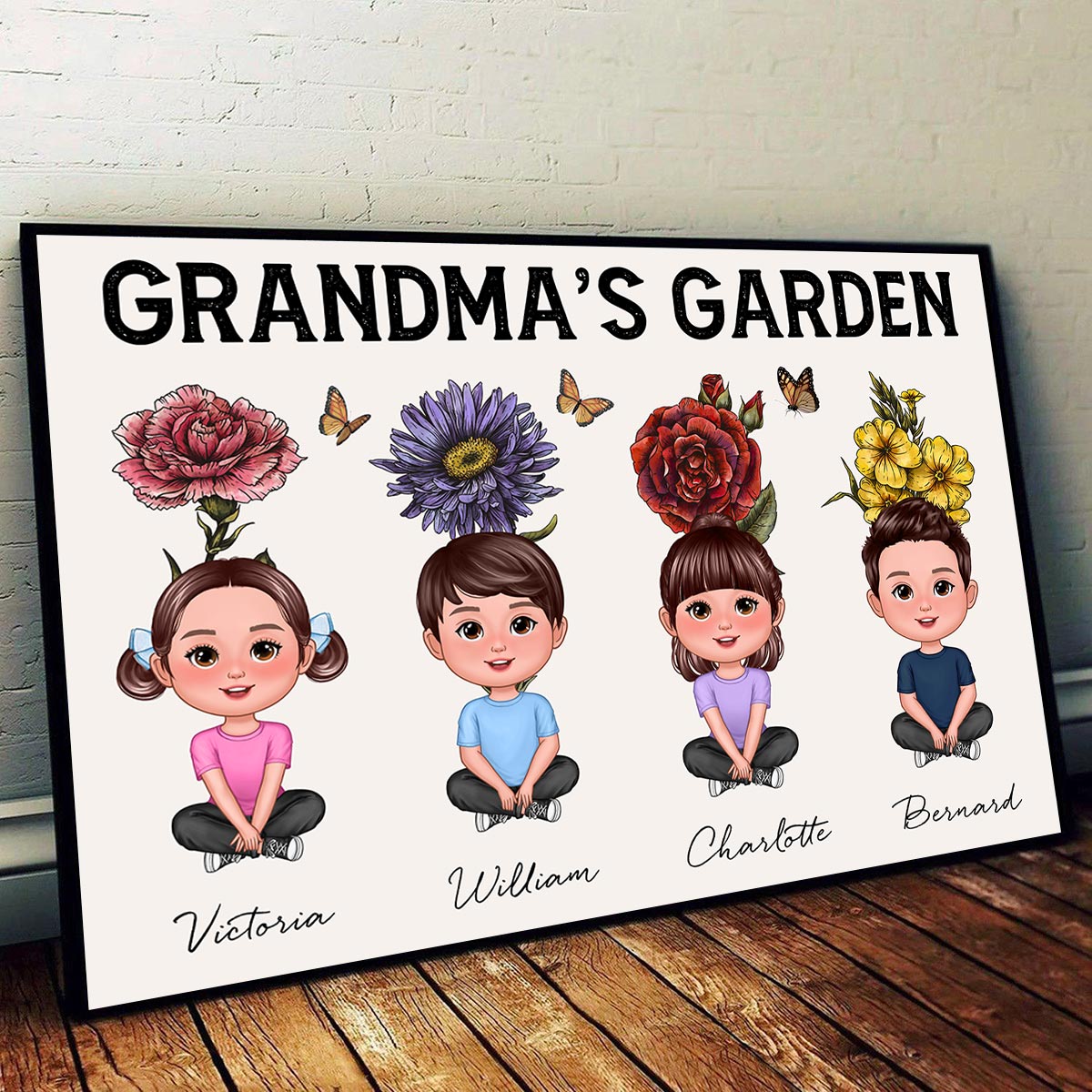 Grandma‘s Garden Grandkids With Birth Flower Behind Personalized Poster