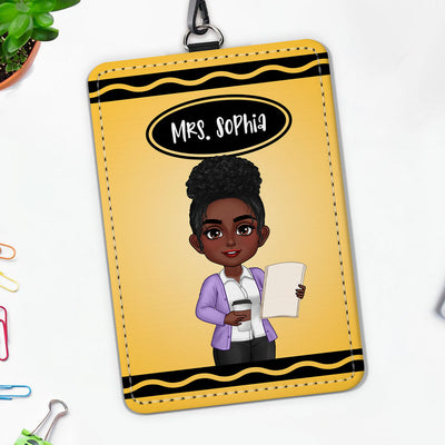Crayon Themed Teacher Name Personalized ID Badge Holder, Back To School Gift