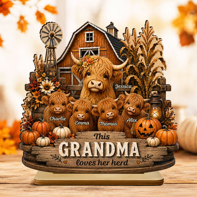 This Grandma Loves Her Herd - Personalized 2-Layered Wooden Plaque - Rustic Farmhouse Fall Decor for Grandma