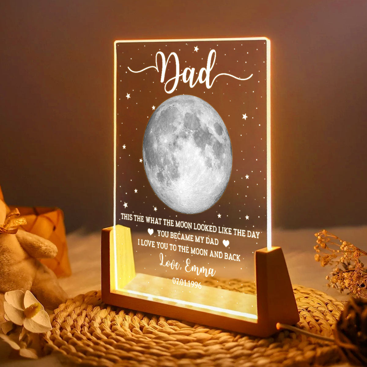 This Is What The Moon Looked Like The Day You Became Dad Custom Moon Phase - Personalized Acrylic LED Night Light - Father's Day Gift For Dad, Husband