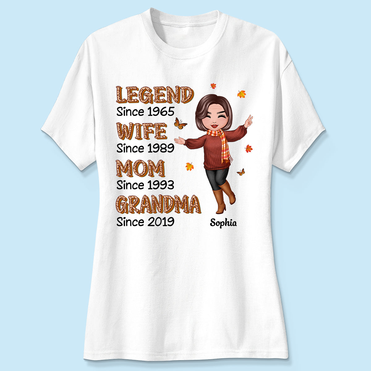 Fall Season Half Leopard Happy Doll Woman Legend Wife Mom Grandma Personalized Shirt