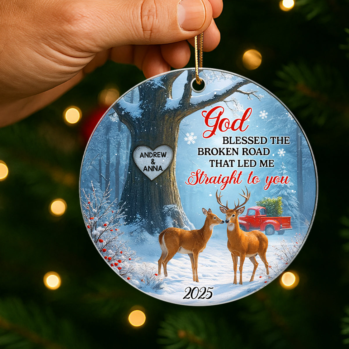 God Bless the Broken Road Couple Personalized Acrylic Ornament, Christmas Gift for Couples