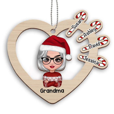 Grandma Heart Candy Canes Personalized Wooden Ornament