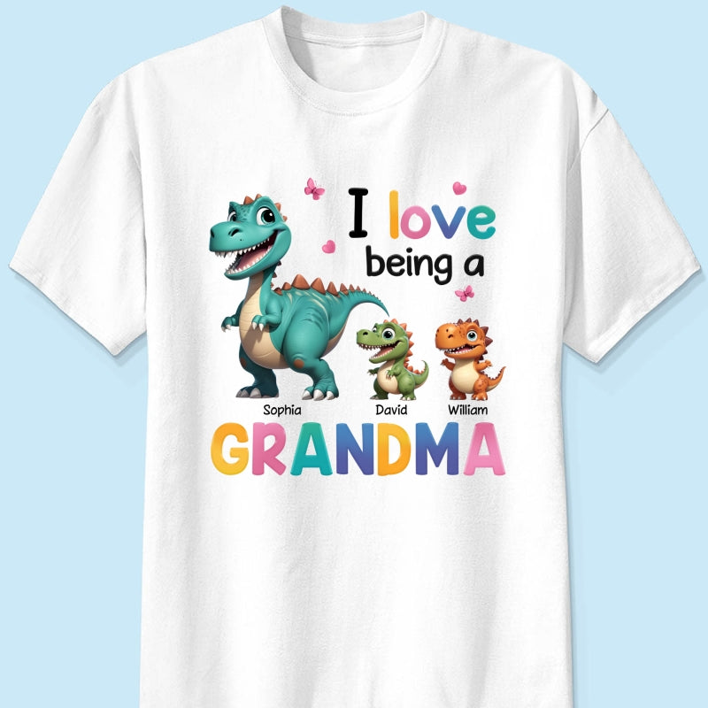 I Love Being A Grandma Colorful 3D Effect Cute Dinosaurs Personalized Shirt, Gift For Grandma
