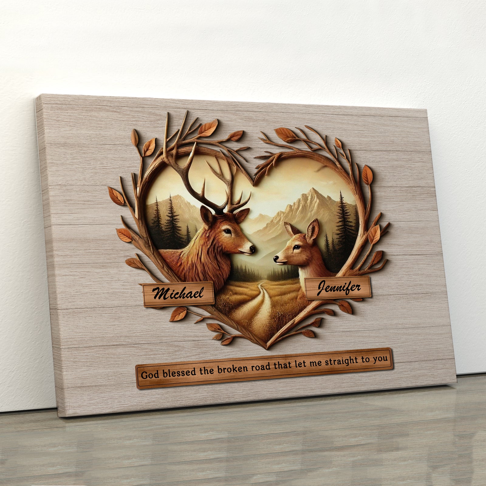 God Blessed The Broken Road That Let Me Straight To You Deer Love Scenery Poster, Best Couple Personalized Home Bedroom Decor, Gift For Couples, For Her, For Him