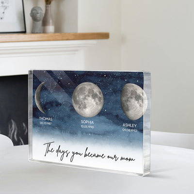 Starry Night Custom Birth Moon Phase The Day You Became Our Mom Personalized Rectangle Acrylic Block Plaque