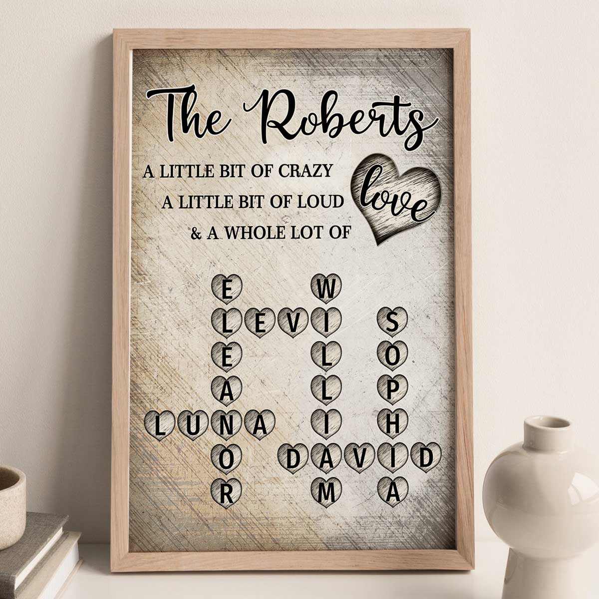 Family Whole Lot Of Love Heart Crossword Art Puzzle Create A Moment Treasured Forever Personalized Poster