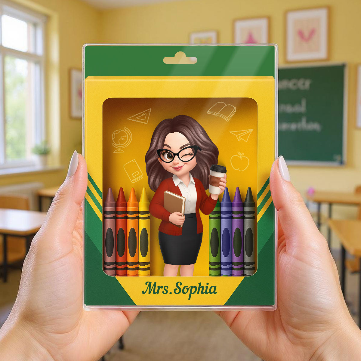 3D Effect Teacher Inside Crayon Box Personalized Acrylic Block, Back To School Gift for Teachers