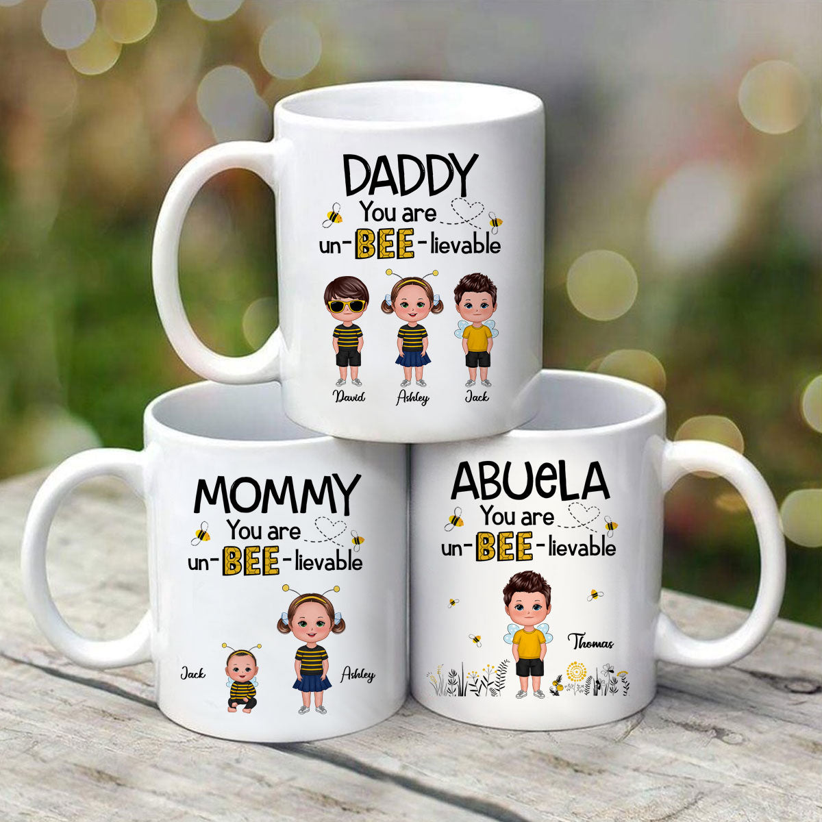 Daddy Mommy Grandpa Grandma You Are Un-BEE-lievable Personalized Mug