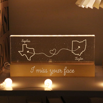 I Miss Your Face Long Distance Relationship Gift Couple Best Friend Personalized Block LED Night Light