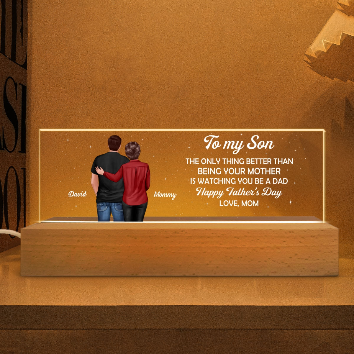 To My Son From Mom Happy Father‘s Day Back View Personalized Acrylic Block LED Night Light