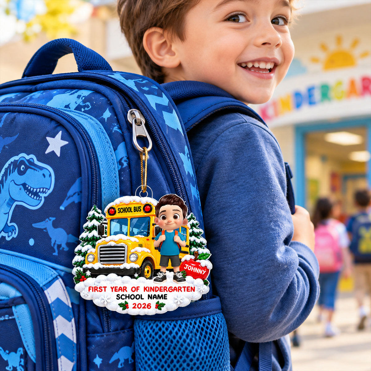 First Year Of Kindergarten School Bus - Personalized Acrylic Ornament - Christmas Gift For Kindergarten Boy Girl, Grandkids