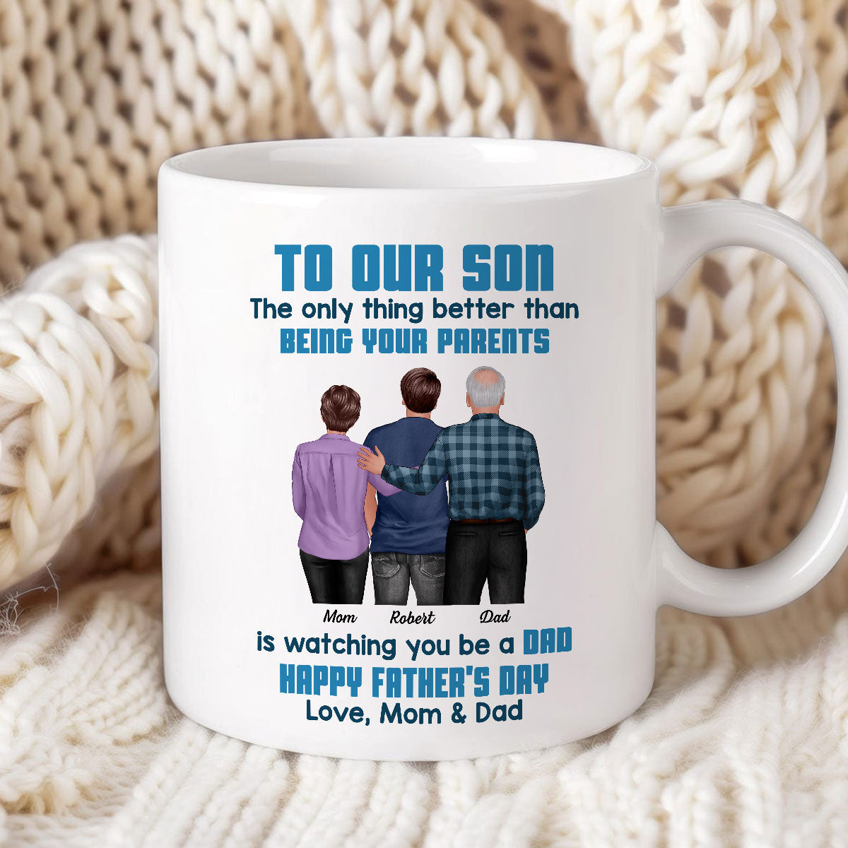 To My Son From Mom Dad Blue Tone Personalized Mug| Heartfelt Father's Day Gift For Son