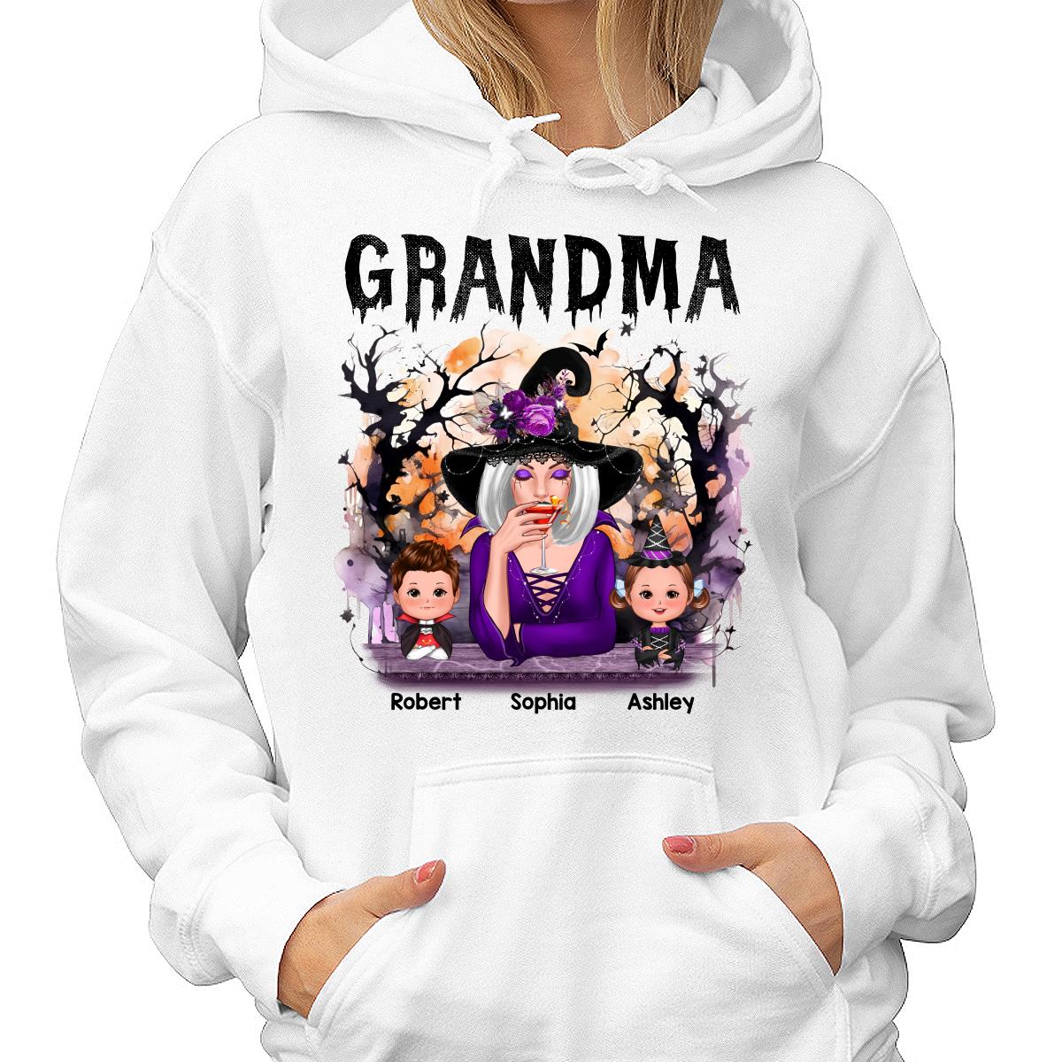 Halloween Orange Purple Dripping Grandma & Grandkids Personalized Shirt