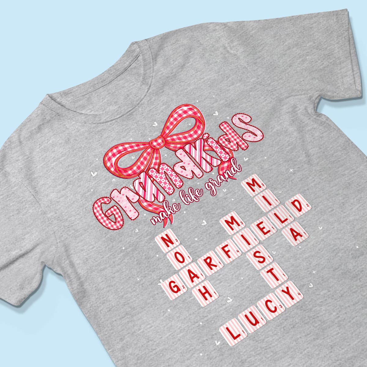 Grandkids Make Life Grand Preppy Valentine Pattern Crossword Puzzle Art - Personalized Shirt - Valentine's Day Gift For Grandma