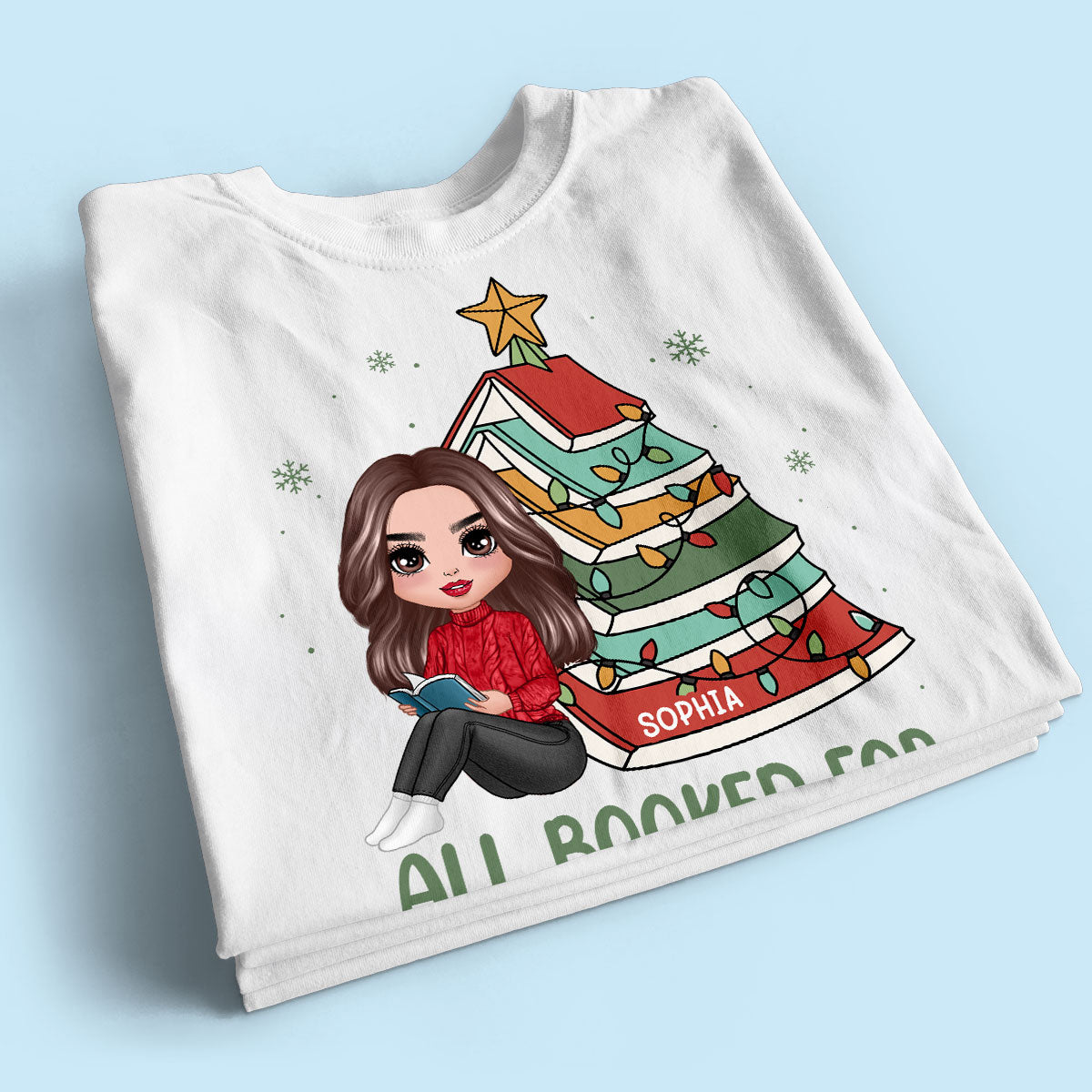 All Booked For Christmas Personalized Shirt For Book Lovers, Christmas Book Tree Shirt