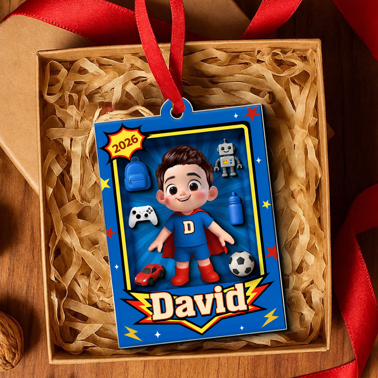 Cute Little Boy In Toy Box - Personalized Acrylic Ornament - Unique Christmas Gift For Kids, Grandkids