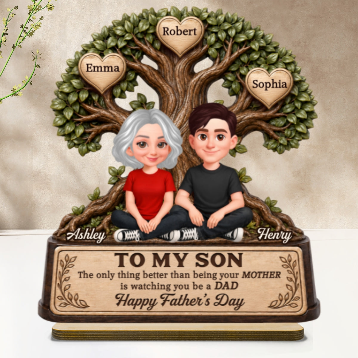 To My Son Watching You Be A Dad From Mom - Personalized 2-Layered Wooden Plaque - Father's Day Gift For Son