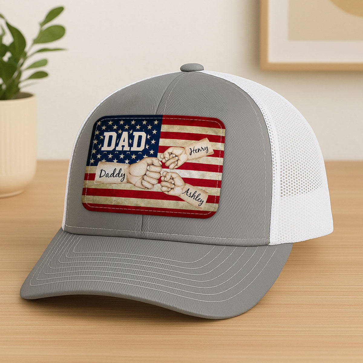 Dad Grandpa Papa Fist Bumps Nation Flag Personalized Leather Patch Hat