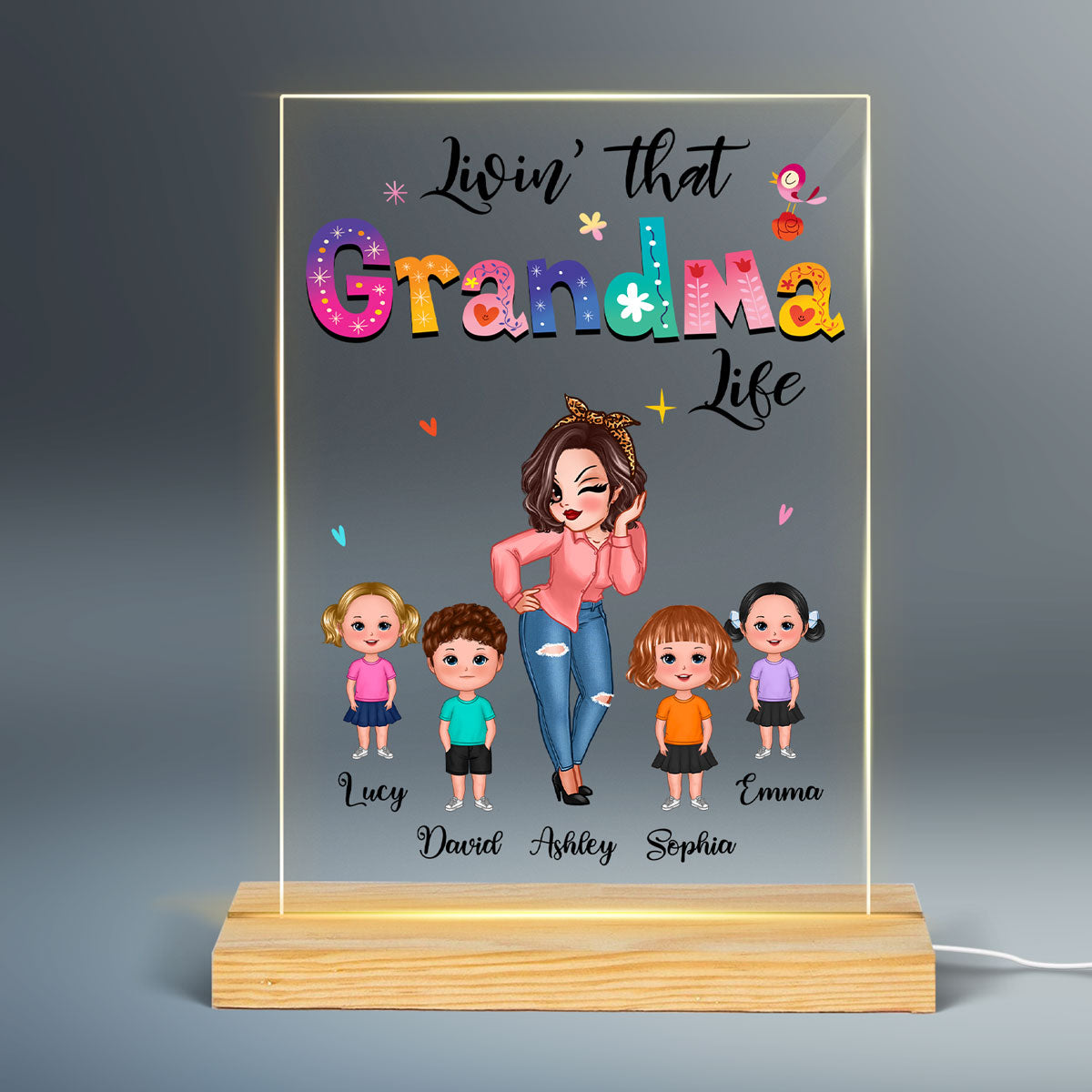 Livin‘ That Grandma Life Sassy Girl Gift For Grandma Personalized Rectangle Acrylic Plaque With LED Night Light