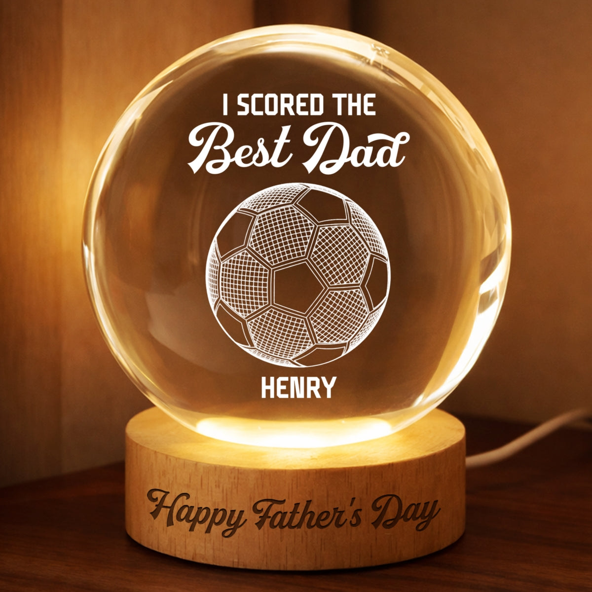 Soccer We Scored The Best Dad Illusion - Personalized Crystal Ball LED Night Light - Father's Day Gift For Dad