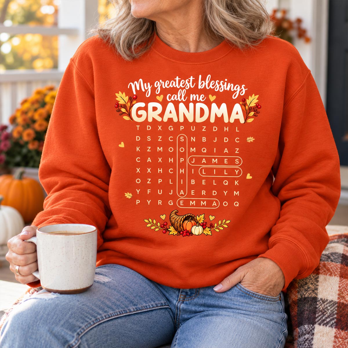 My Greatest Blessings Call Me Grandma Word Search Puzzle - Personalized Shirt - Fall Season Thanksgiving Gift For Grandma