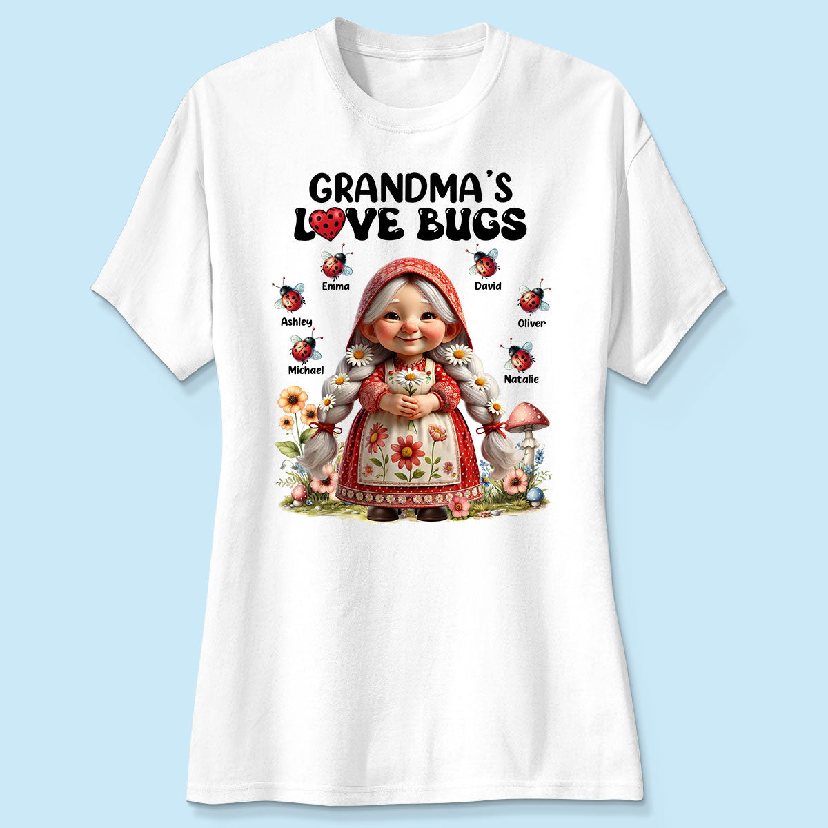 Gnome Grandma Love Bugs Personalized Shirt, Gift For Grandma