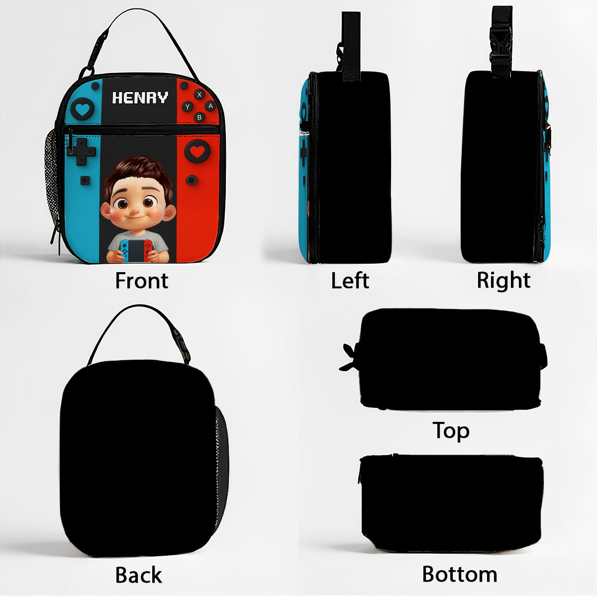 For Boys Girls, Game Lunch Bag for School - Personalized Insulated Lunch Bag