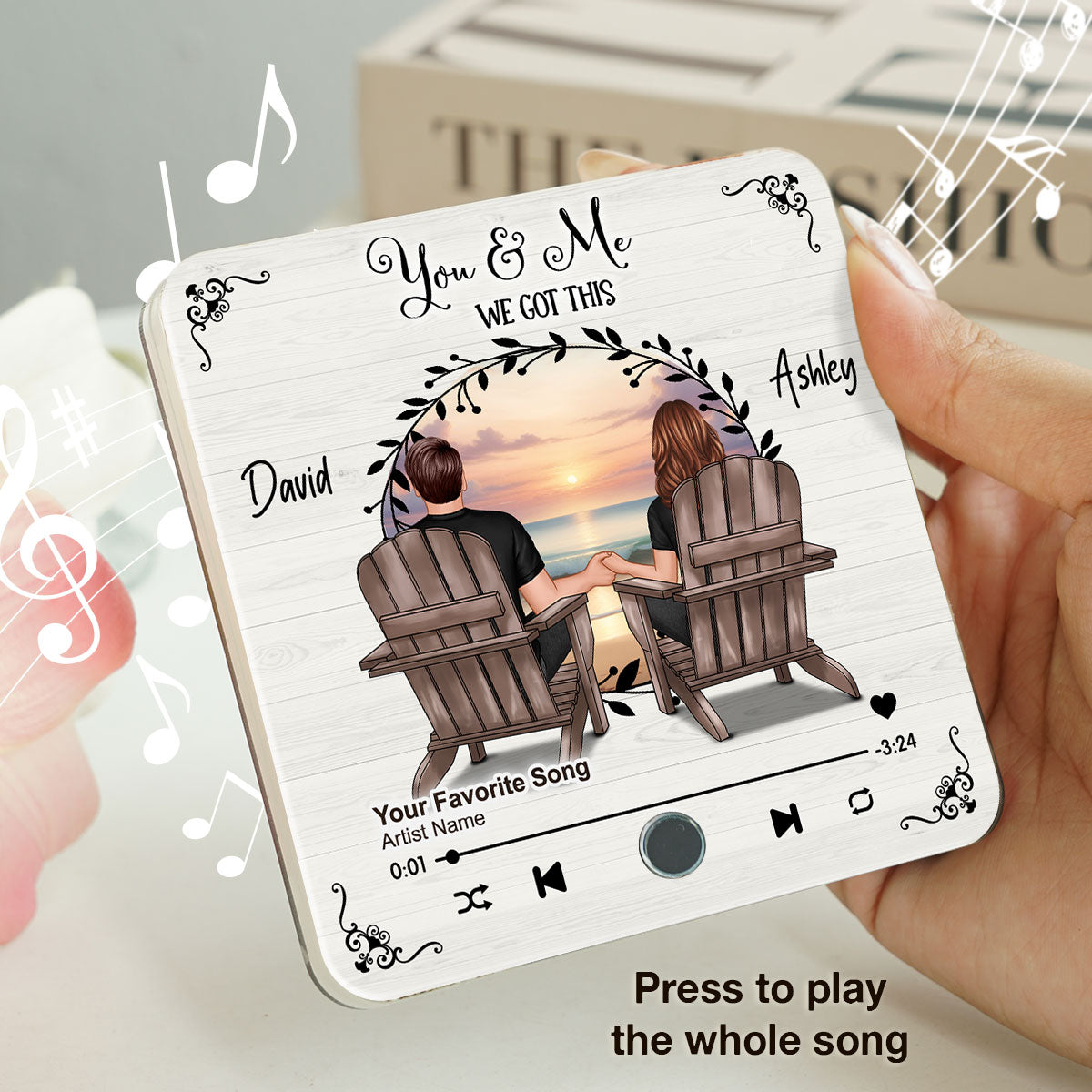 Couple Sitting Peaceful Landscape Through Rustic Window Personalized Music Magnet