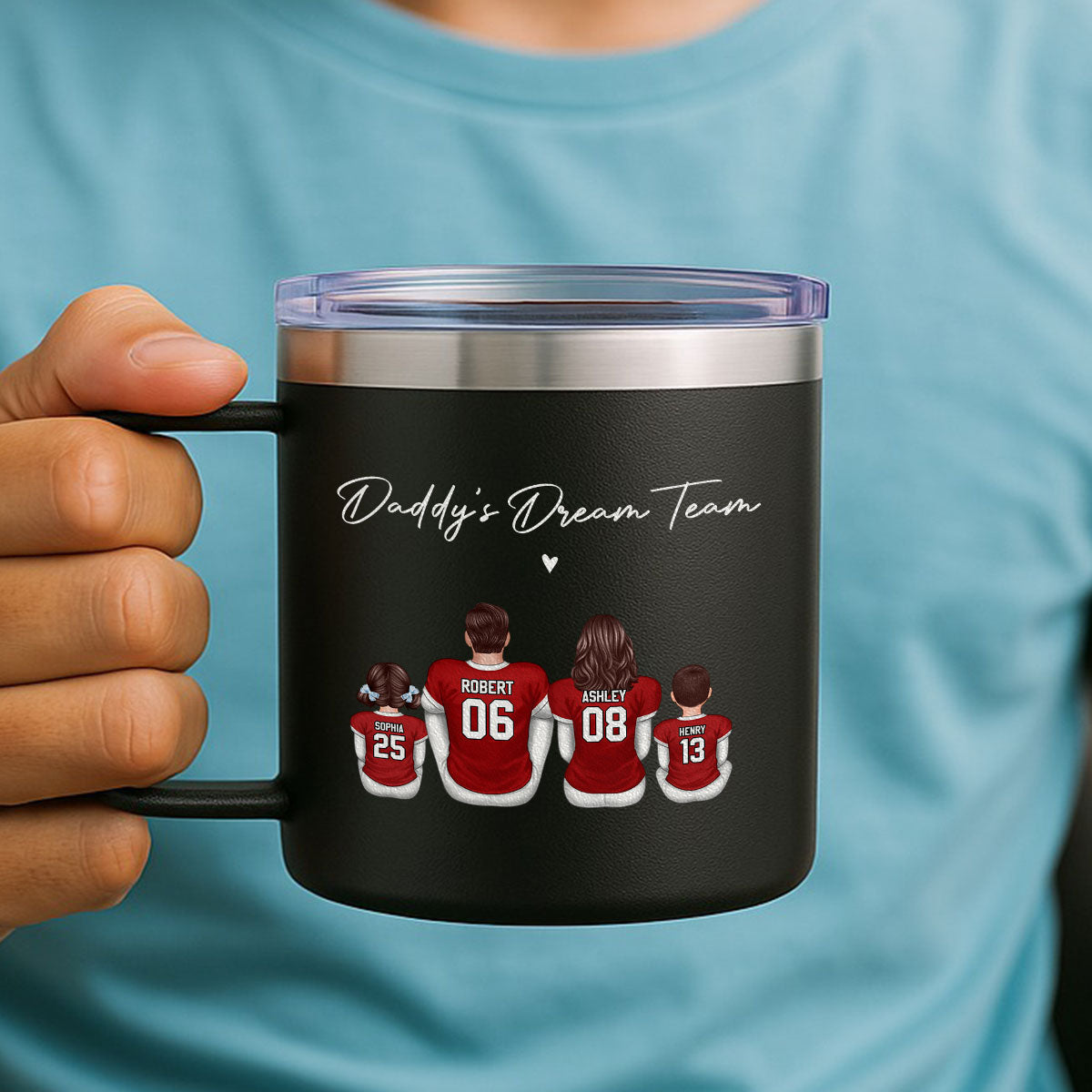 Football Daddy's Dream Team Personalized Stainless Steel Tumbler With Handle, Gift For Dad