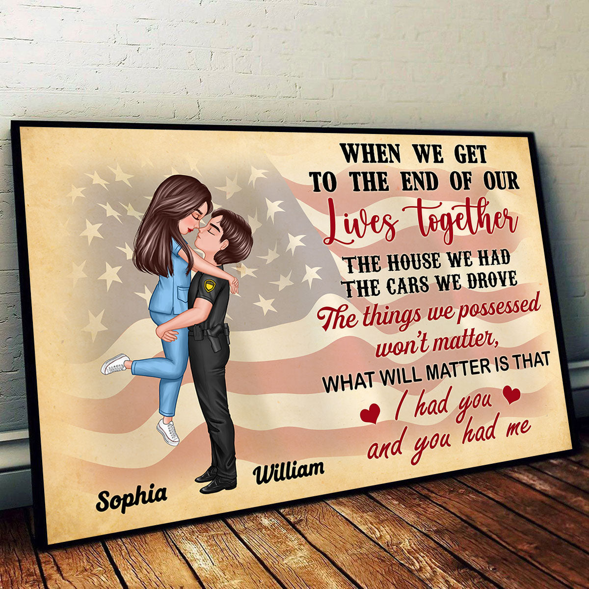 I Had You You Had Me Nation Flag Theme Hero Couple Hugging Kissing Anniversary Gift Personalized Poster