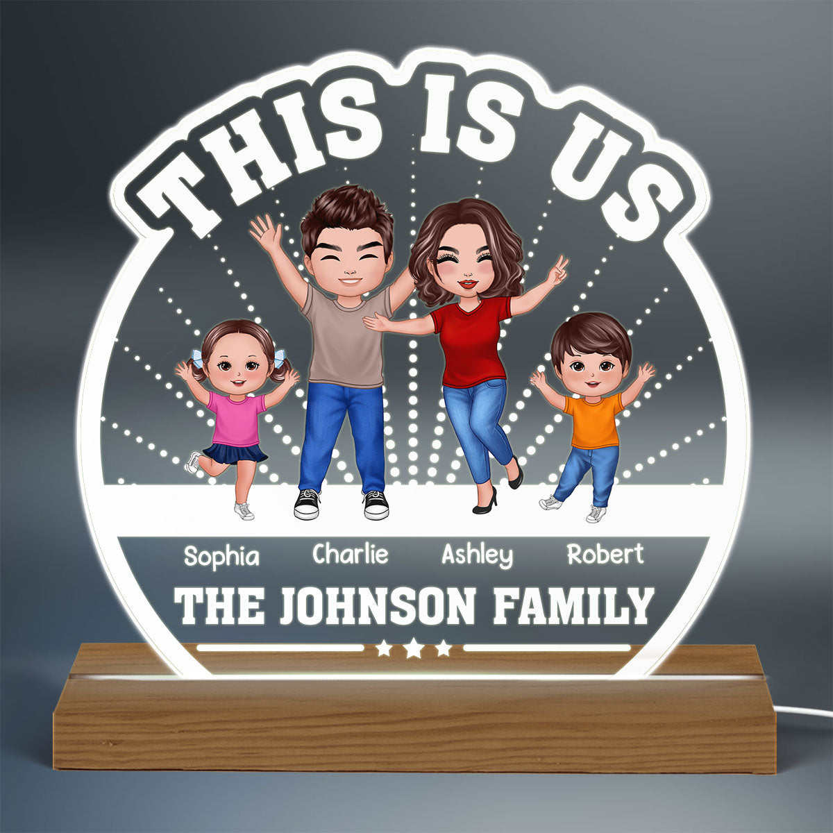 This Is Us Happy Family Doll Mom Dad Kid Dog Cat Personalized Custom Shaped Acrylic Plaque With LED Night Light