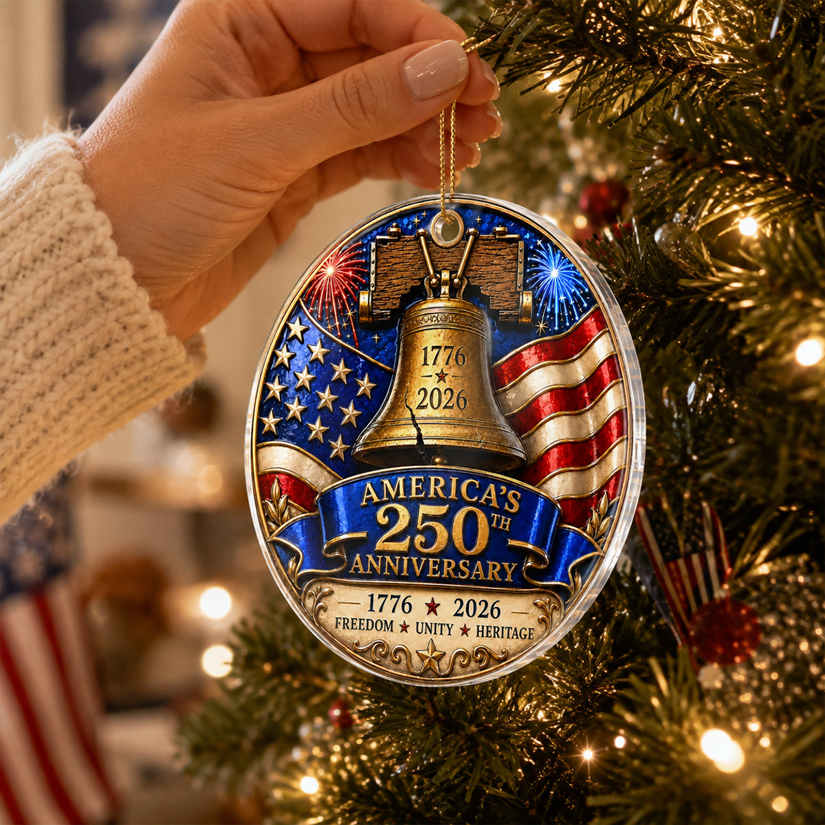 America 250th Anniversary Liberty Bell - Personalized Acrylic Ornament - Patriotic Christmas Tree Decor