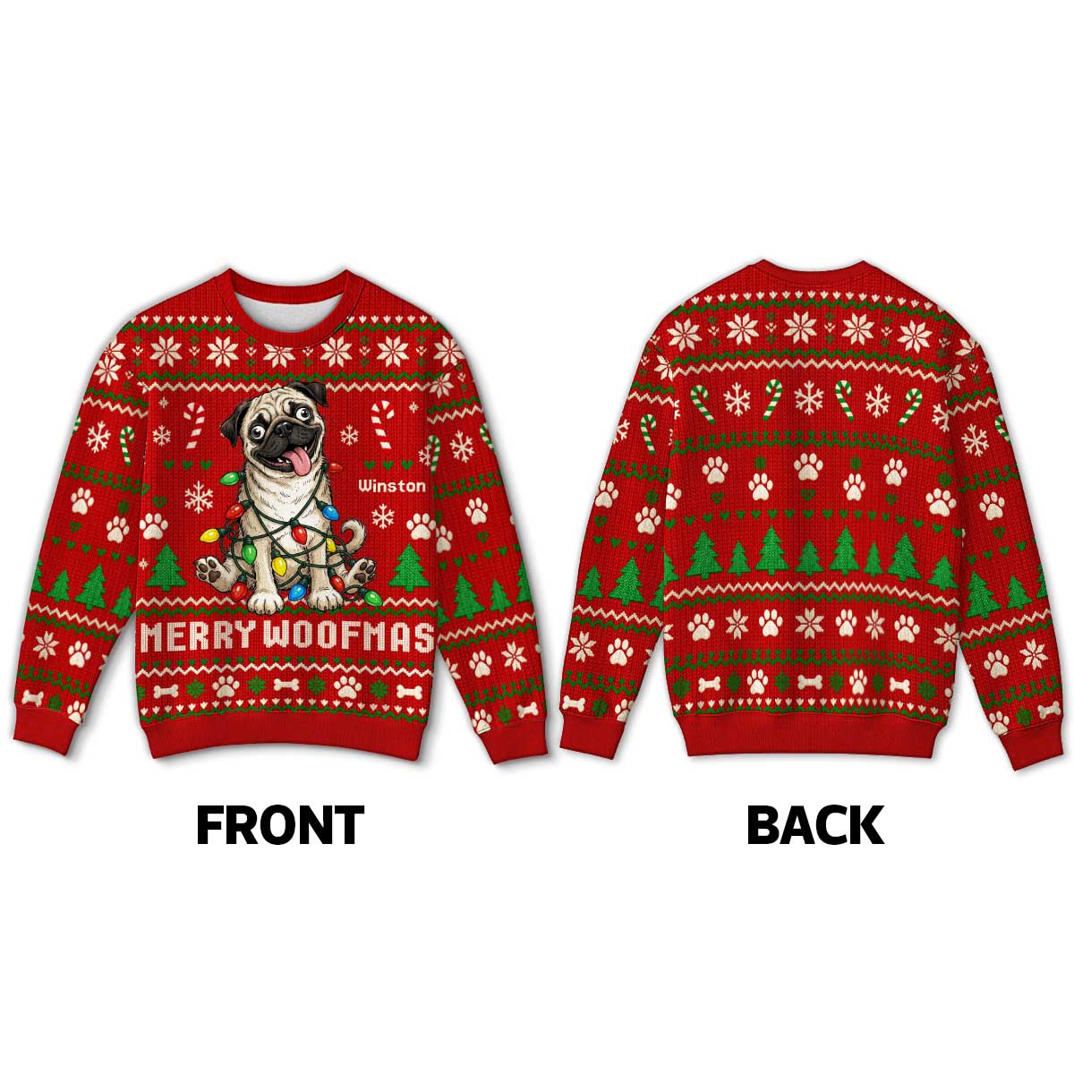 Custom Pet Portrait Quirky Silly Dog - Personalized Faux Knitted Ugly Sweater - Funny Christmas Gift For Dog Lover